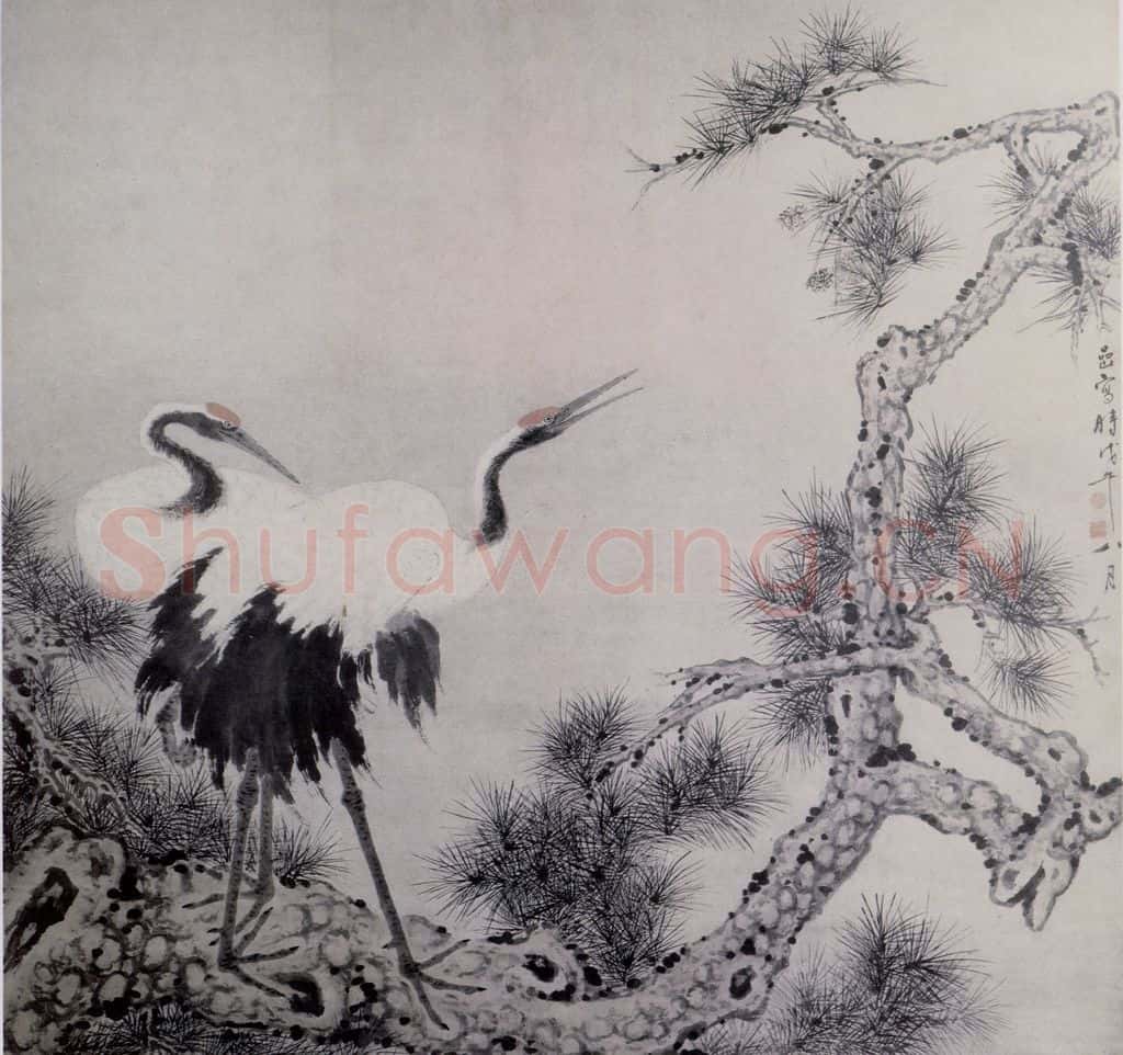 清 华喦《松鹤图》书画作品