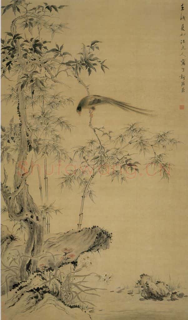 清 华喦《桂树山雉图》书画作品