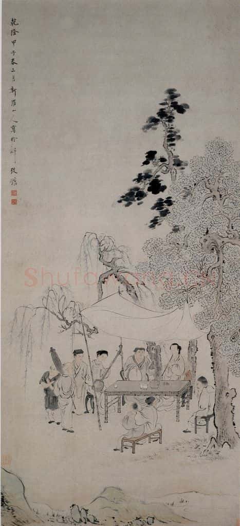 清 华喦《鼓人说书图》书画作品