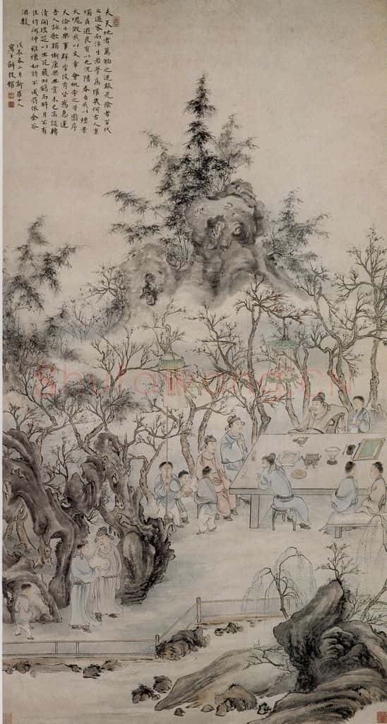 清 华喦《春夜宴桃李园图》书画作品