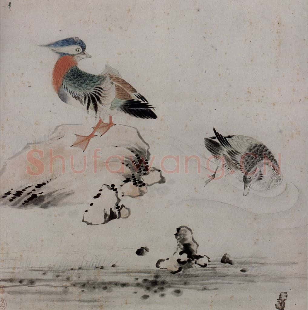 清 华喦《桃花鸳鸯图》书画作品