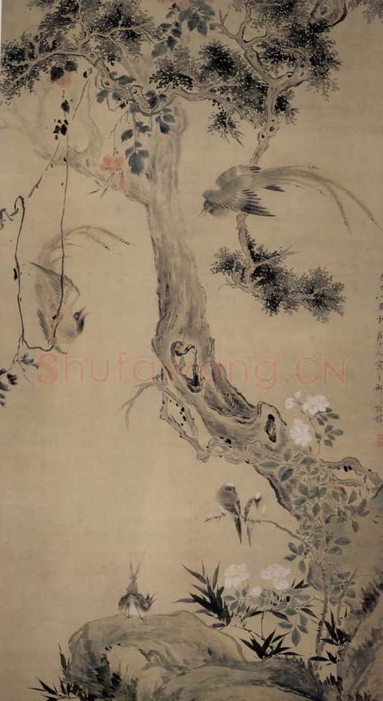 清 华喦《 翠雨和鸣图》书画作品