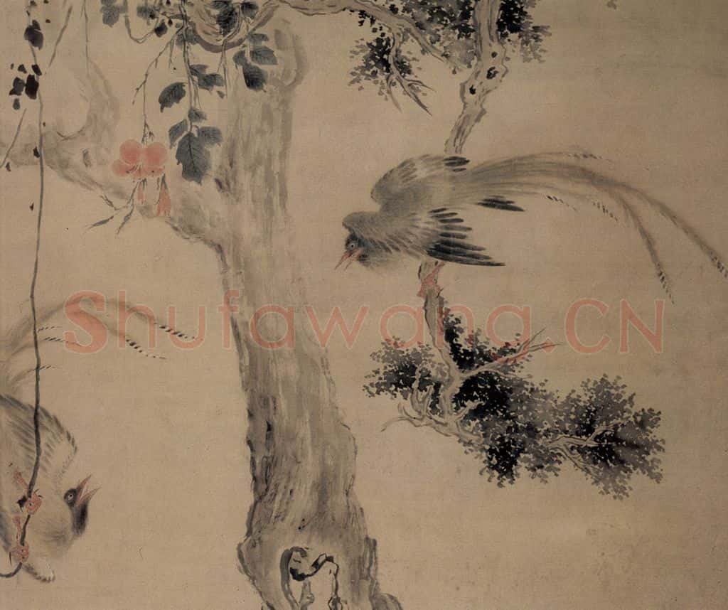 清 华喦《 翠雨和鸣图》书画作品