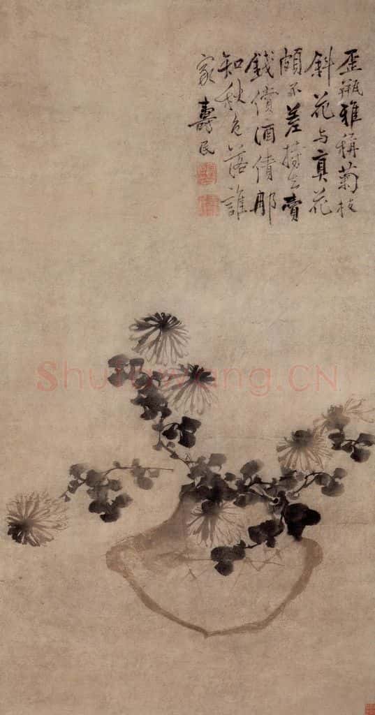  边寿民《歪瓶依菊图》书画作品