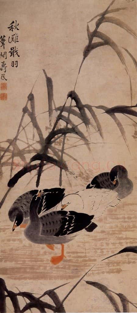 边寿民《秋滩戢羽图》书画作品