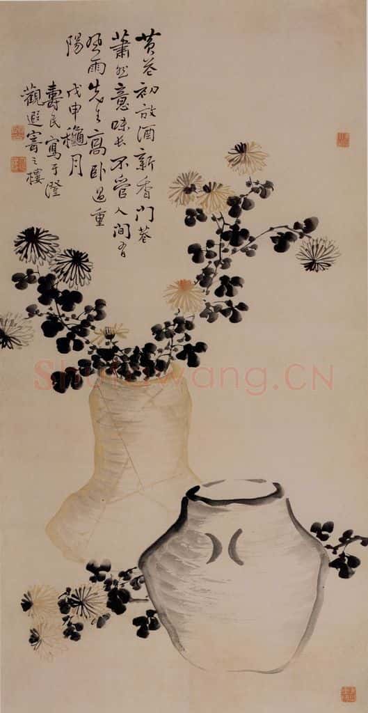 1728年 边寿民《盆菊图》书画作品