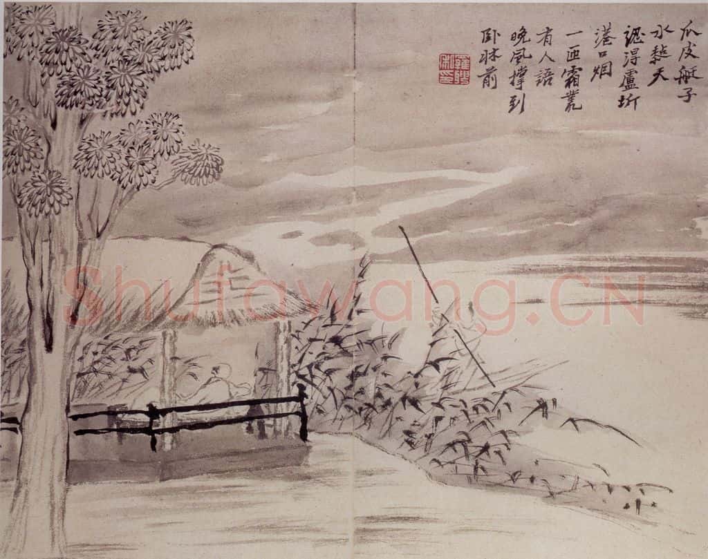 清 罗聘《人物山水册》书画作品