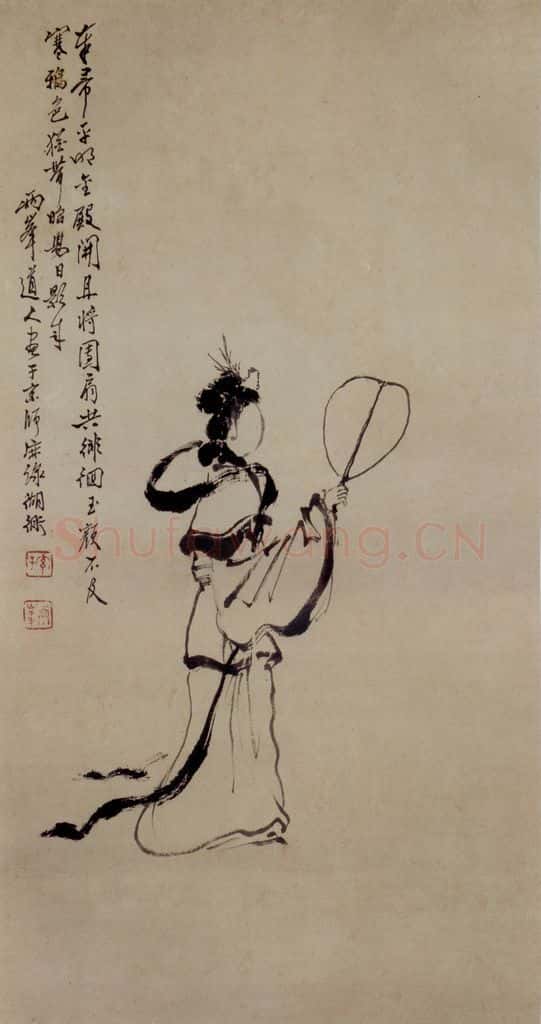 清 罗聘《纨扇仕女图》书画作品
