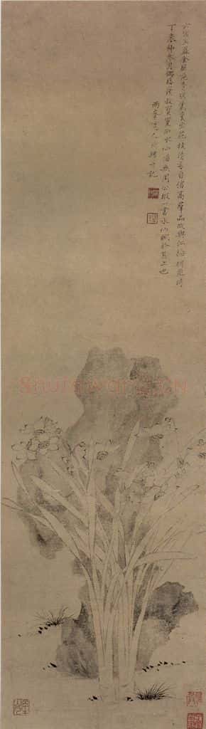 清 罗聘《窠石水仙图》书画作品