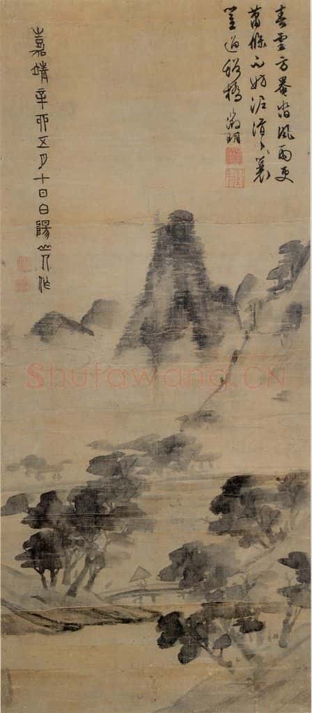 陈淳《风雨溪桥图》书画作品