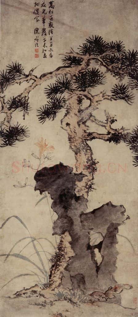 陈淳《松石箮花图》书画作品