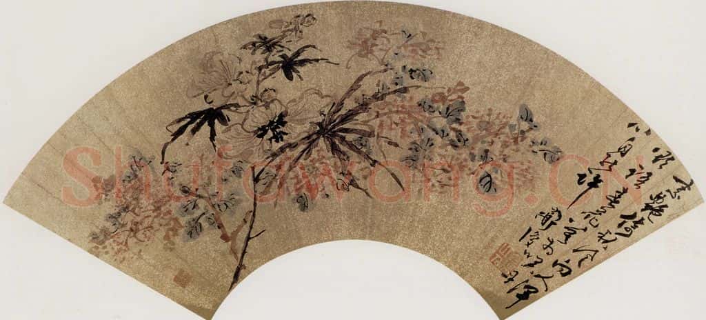 陈淳《花卉扇》书画作品