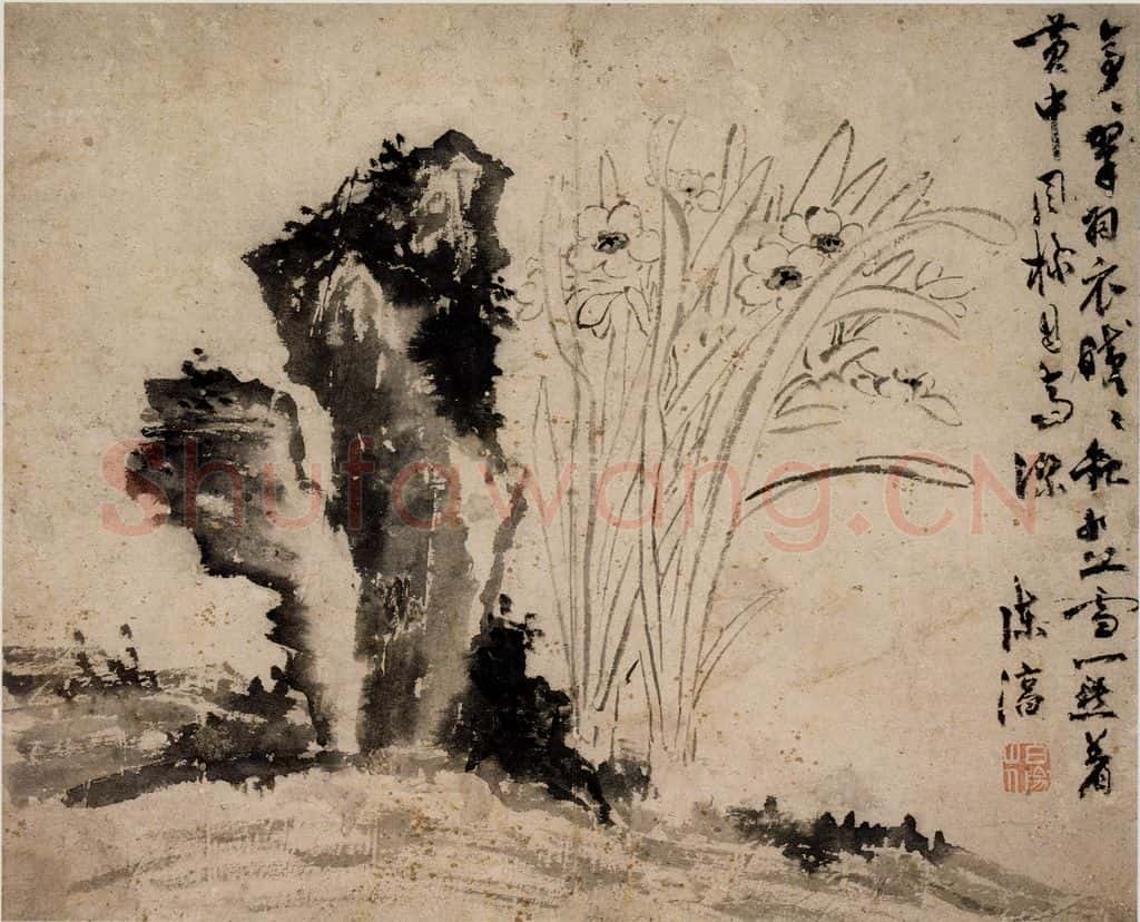 陈淳《水仙湖石图》书画作品