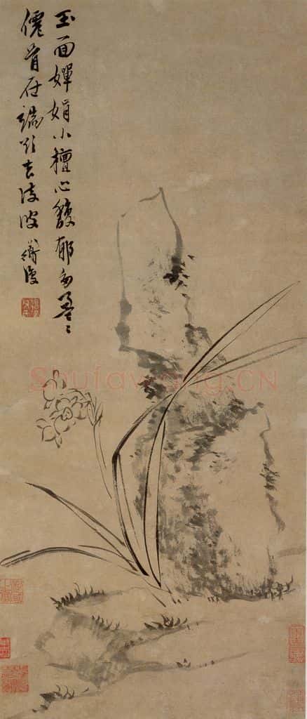  陈淳《倚石水仙图》书画作品