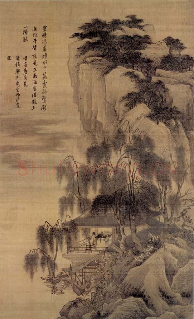 约正德年间47岁左右 唐寅《落霞孤鹜图》书画作品