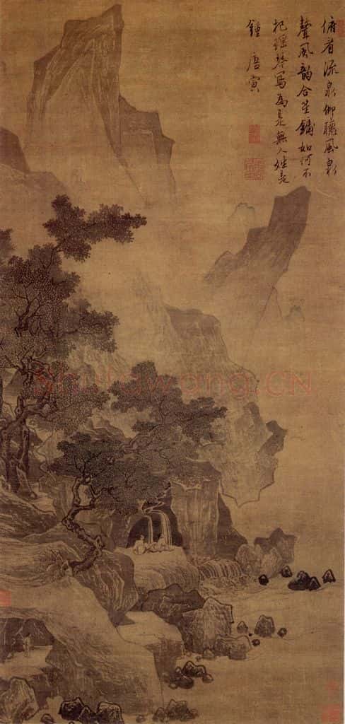 约正德年间40余岁 唐寅《春泉听风图》书画作品