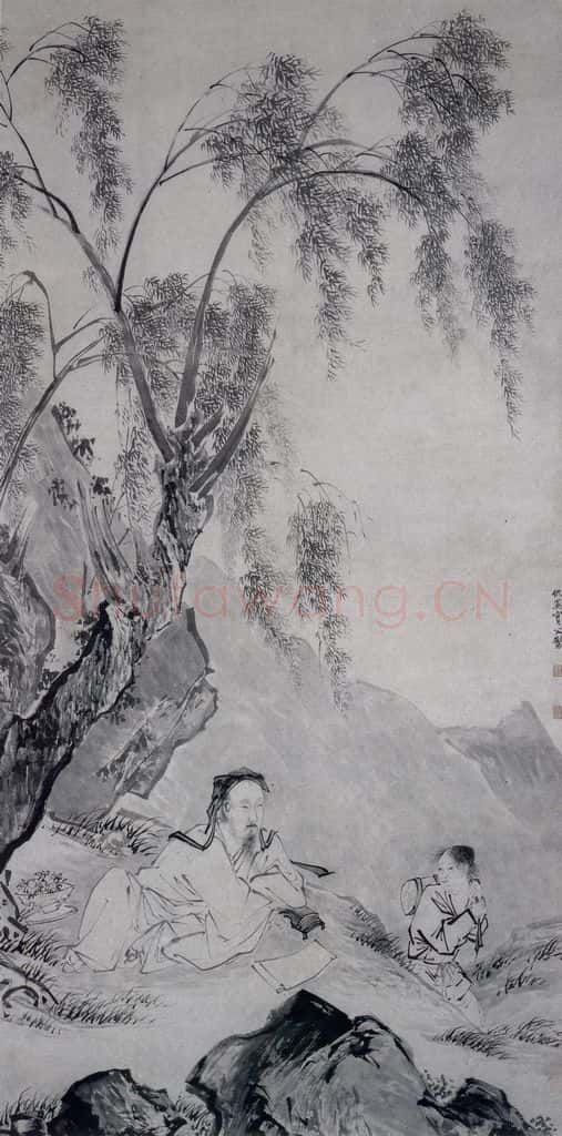 不明 仇英《柳下眠琴图》书画作品