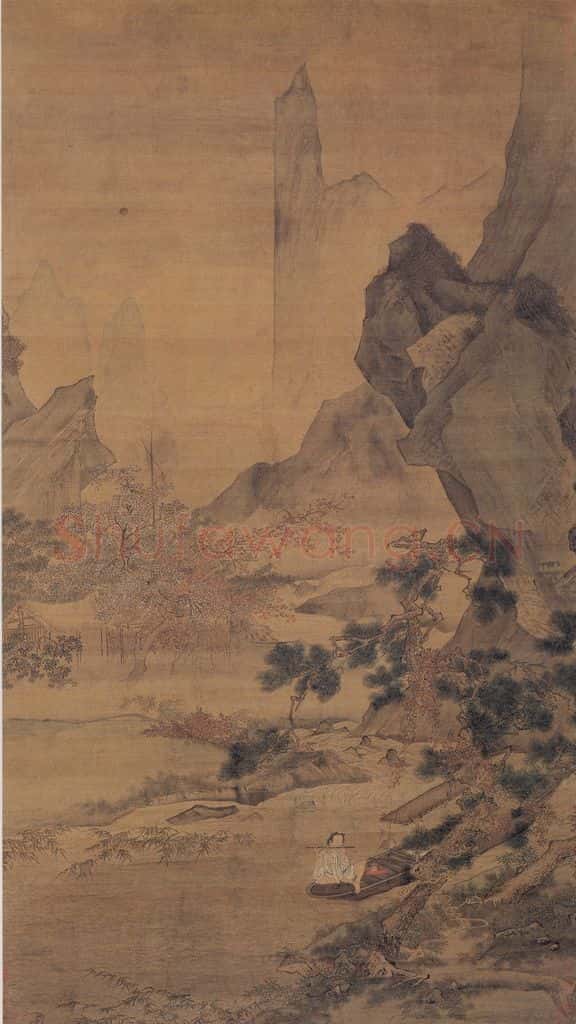 不明 仇英《松溪横笛图》书画作品