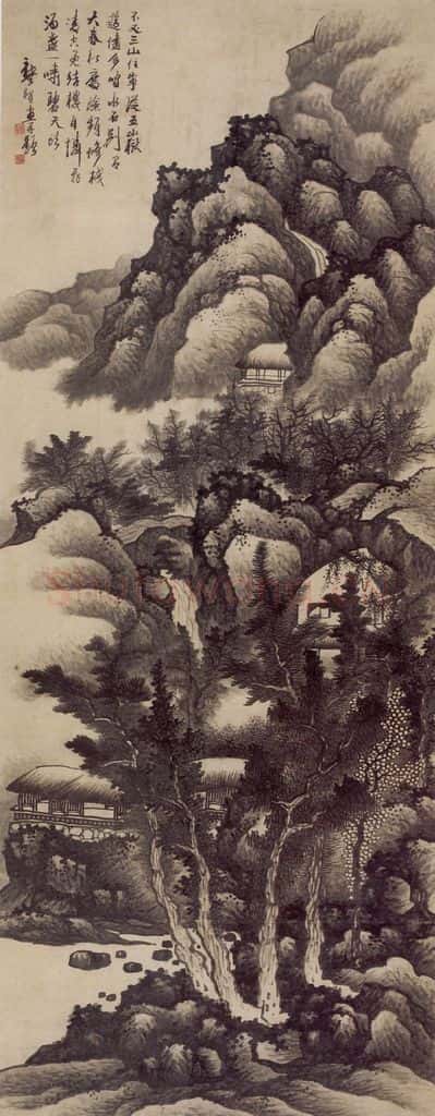 明末 龚贤《云山结楼图》书画作品