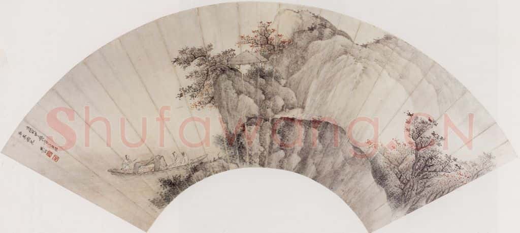1670 樊圻《山阁归舟图》书画作品