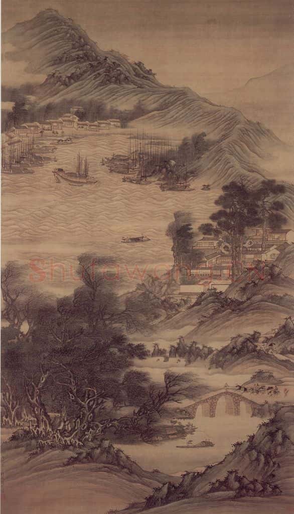 1676 樊圻《江干风雨图》书画作品