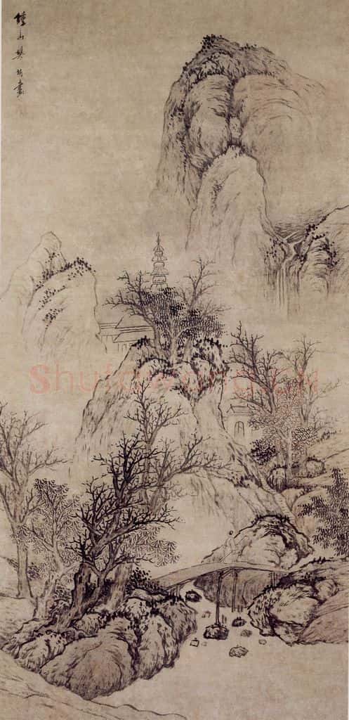 明末清初 樊圻《秋山萧寺图》书画作品