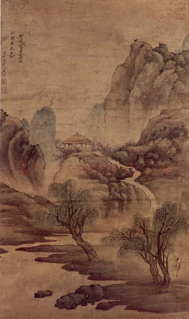 1694 樊圻《春山策杖图》书画作品