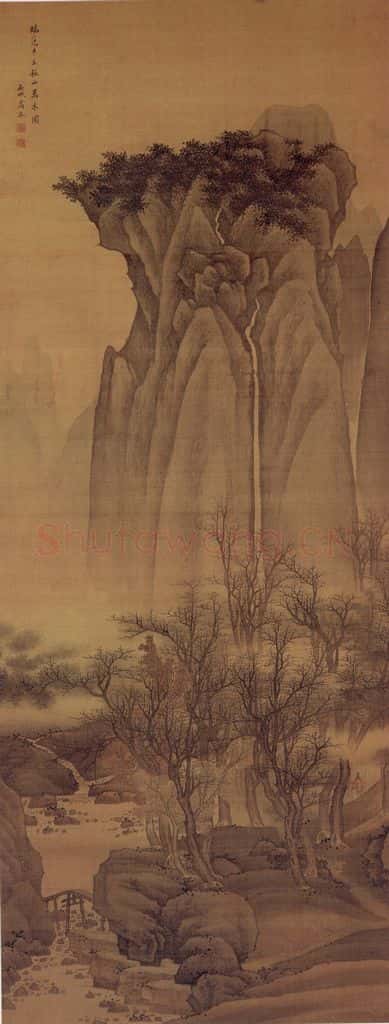 明末清初 高岑《秋山万木图》书画作品