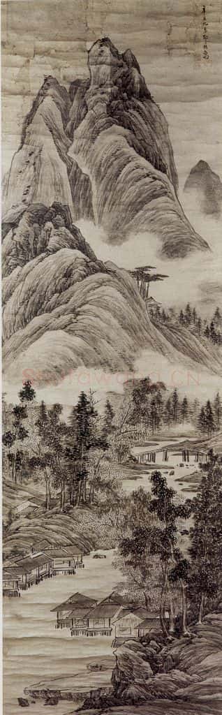 1661 邹喆《云峦水村图》书画作品