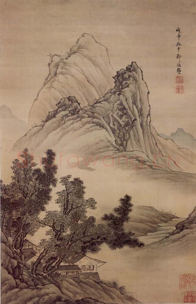 1668 邹喆《搞阁临江图》书画作品