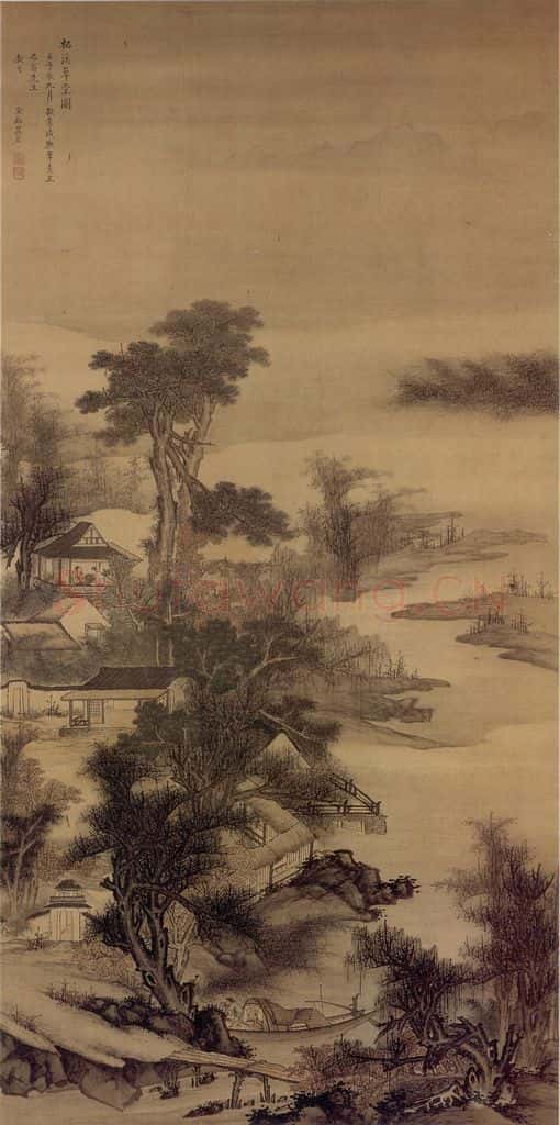 1672 吴宏《松溪草堂图》书画作品