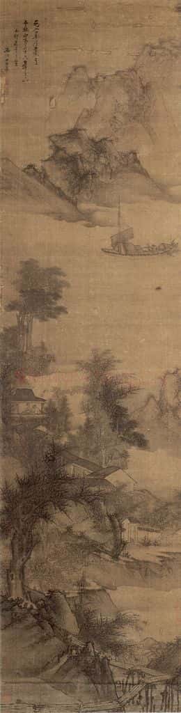 1675 吴宏《江帆山色图》书画作品