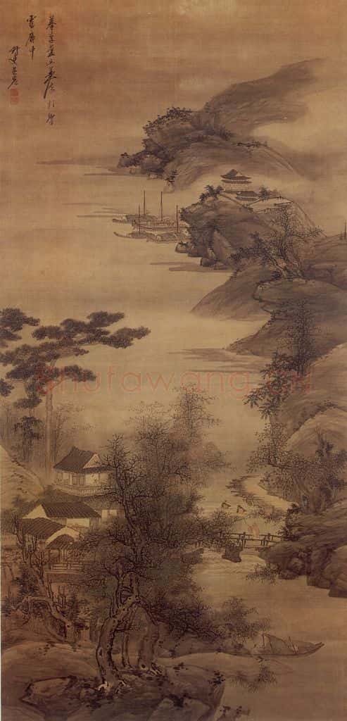 明末清初 吴宏《江楼访友图》书画作品