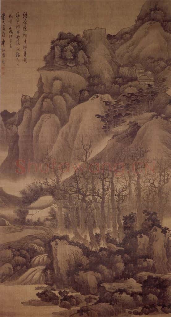 1682 龚贤《涧屋听泉图》书画作品