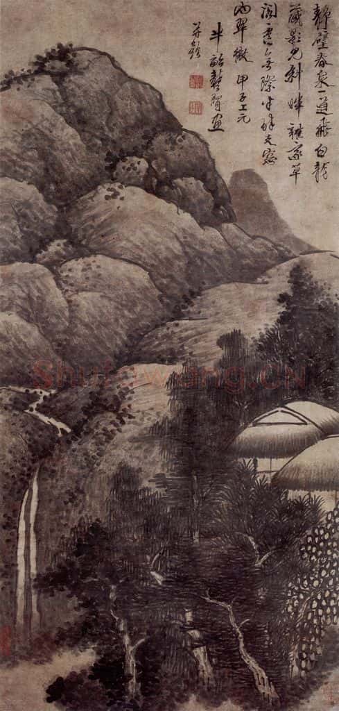 1684 龚贤《一道春泉图》书画作品