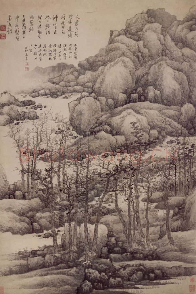 1685 龚贤《木叶丹黄图》书画作品