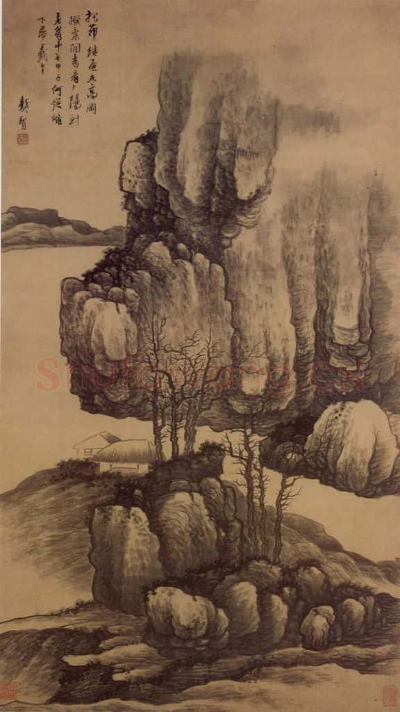 明末 龚贤《高岗茅屋图》书画作品