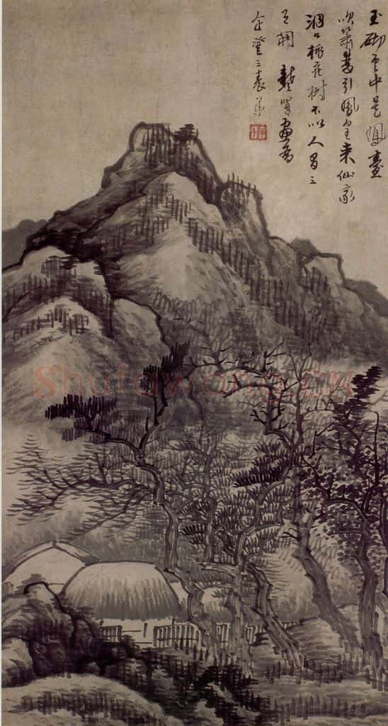 明末 龚贤《山间茅屋图》书画作品
