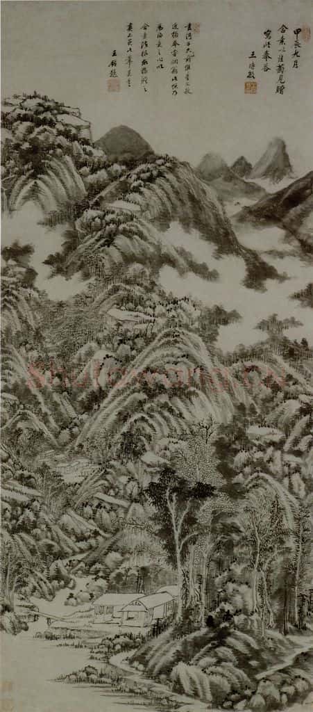 清 王时敏《答赠菊作山水图轴》书画作品