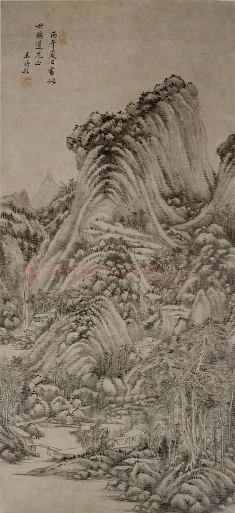 清 王时敏《夏山飞瀑图轴》书画作品
