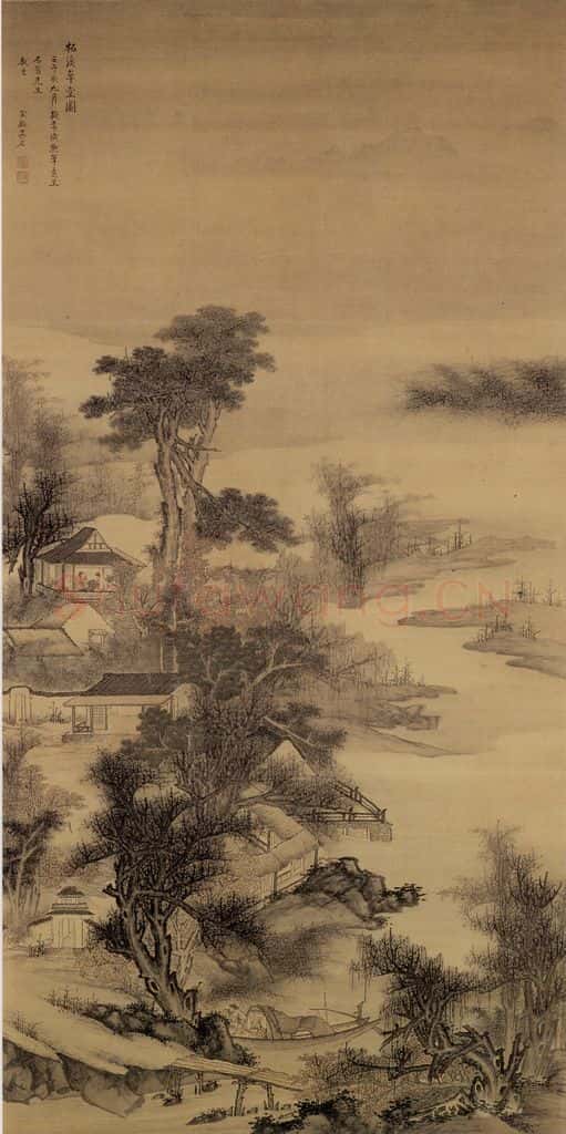 清 吴宏《柘溪草堂图轴》书画作品
