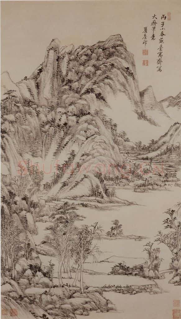 清 王原祁《仿大痴山水图轴》书画作品