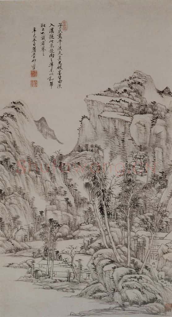 清 王原祁《溪山林屋图轴》书画作品