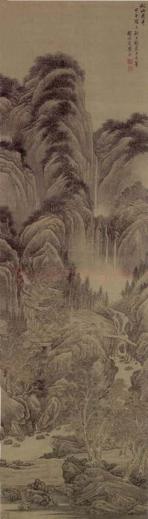 清 黄鼎《秋山萧寺图轴》书画作品