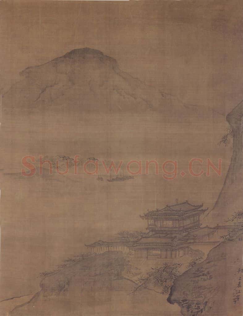 清 袁江《江天楼阁图轴》书画作品