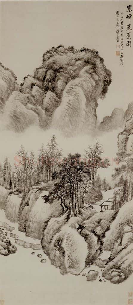 清 戴熙《寒风岌嶪图轴》书画作品