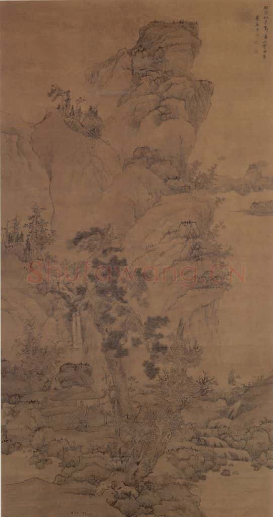 清 吴筠《松荫听瀑图轴》书画作品