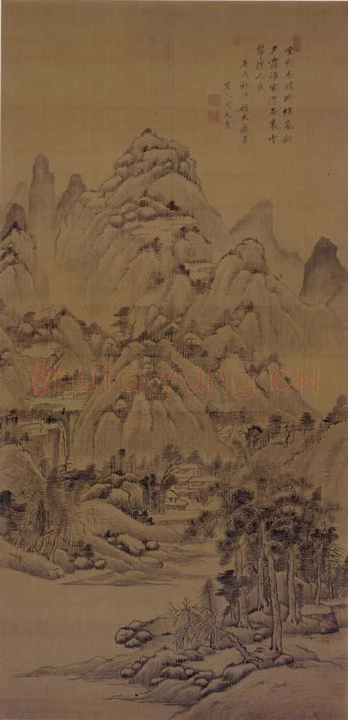 清 周亮工《晴树烟岚图轴》书画作品