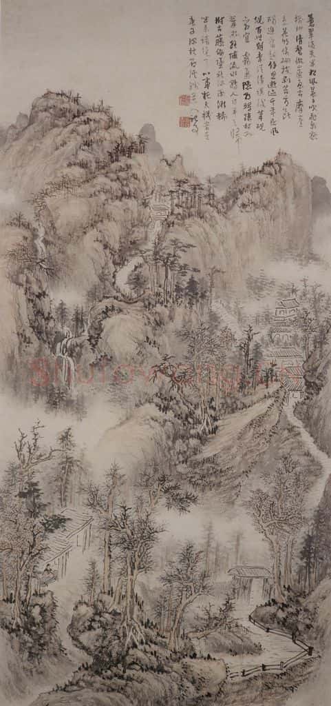 清 髠残《苍翠凌天图轴》书画作品