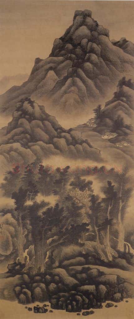 清 龚贤《溪山烟树图轴》书画作品